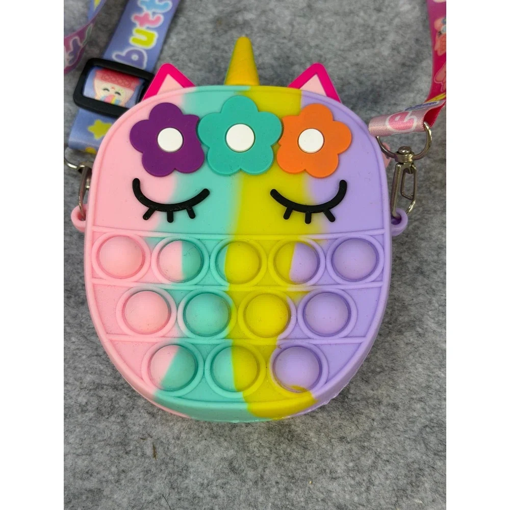 Unicorn Pop It Fidget Purse Kids Rainbow Silicone Crossbody Bag Sensory‎ Toy